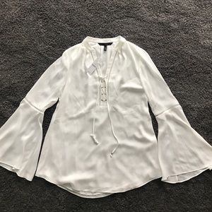 WHBM lace up blouse with bell sleeves